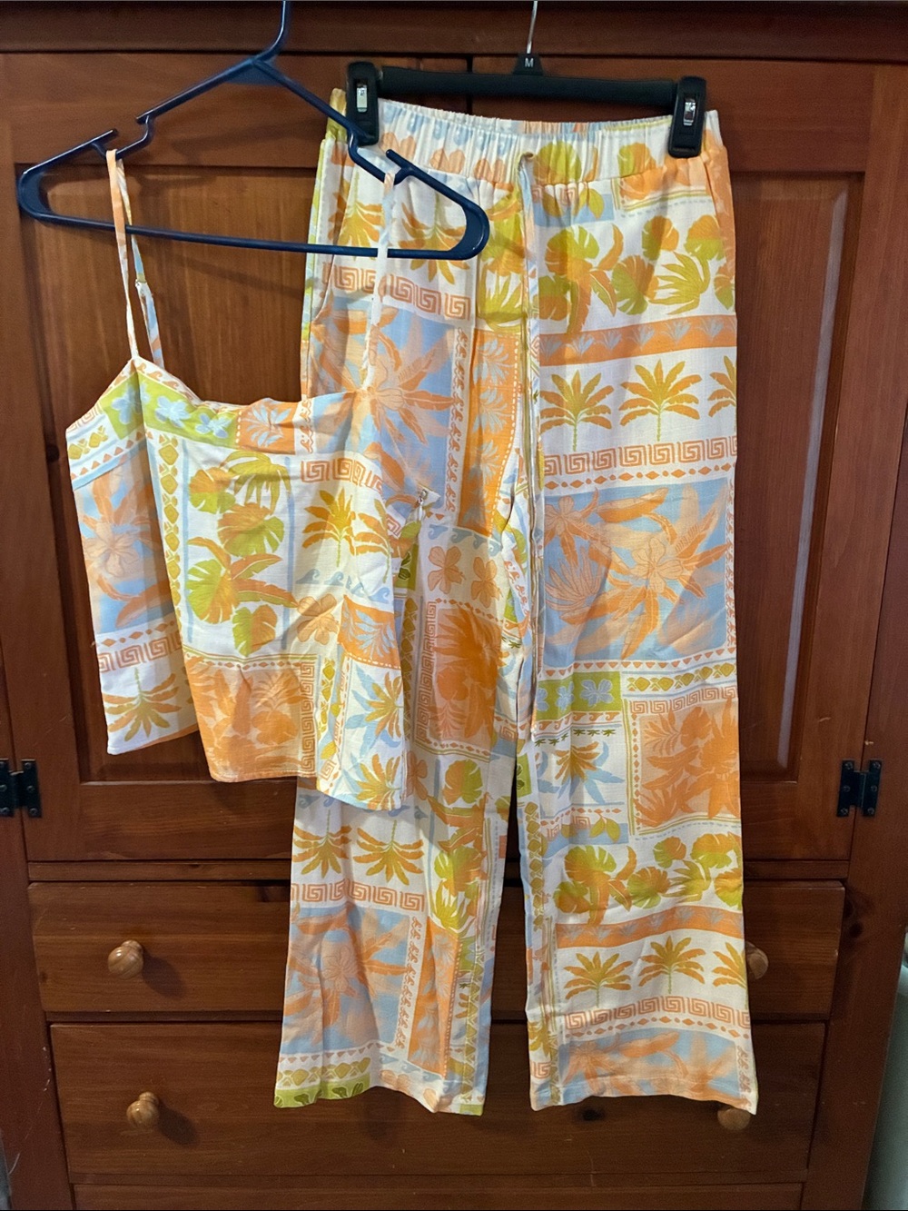 Able sample piece Orange, Yellow & Light Blue Tropical Two-Piece Pantsuit